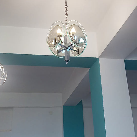 Lampadario vintage Art Déco con vetro e metallo cromato Italia anni 70