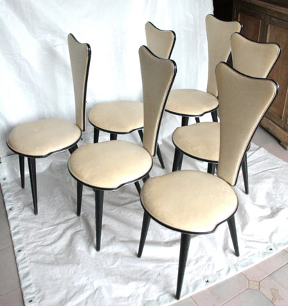 Set 6 sedie umberto mascagni in ecopelle bianca con triangolo irregolare design anni 60 italia