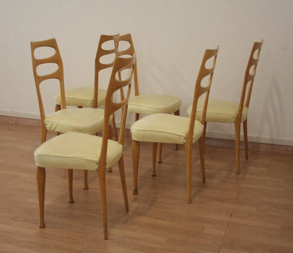 Set di sei sedie da pranzo mid-century moderne in legno di vittorio dassi anni 50 da dario raia antiquariato