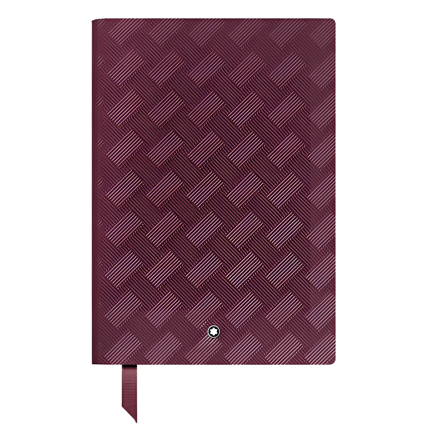Montblanc blocco note righe extreme in pelle bordeaux cassis con motivo intrecciato e logo argento montblanc