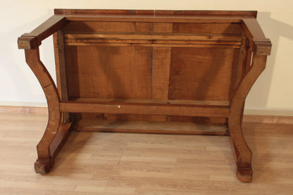 Base in legno con gambe curve e supporti per tavolo decò vintage liberty in ciliegio massello restaurato allungabile