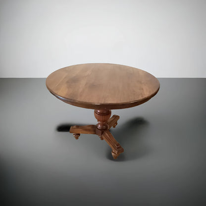 Tavolo tondo ottocento in noce stile umbertino vintage con base a colonna in legno massello