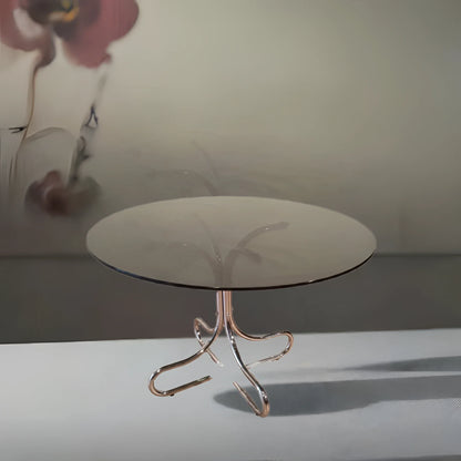 Tavolino da caffè mid-century con ripiano rotondo in vetro fumé e base in acciaio cromato stile italia
