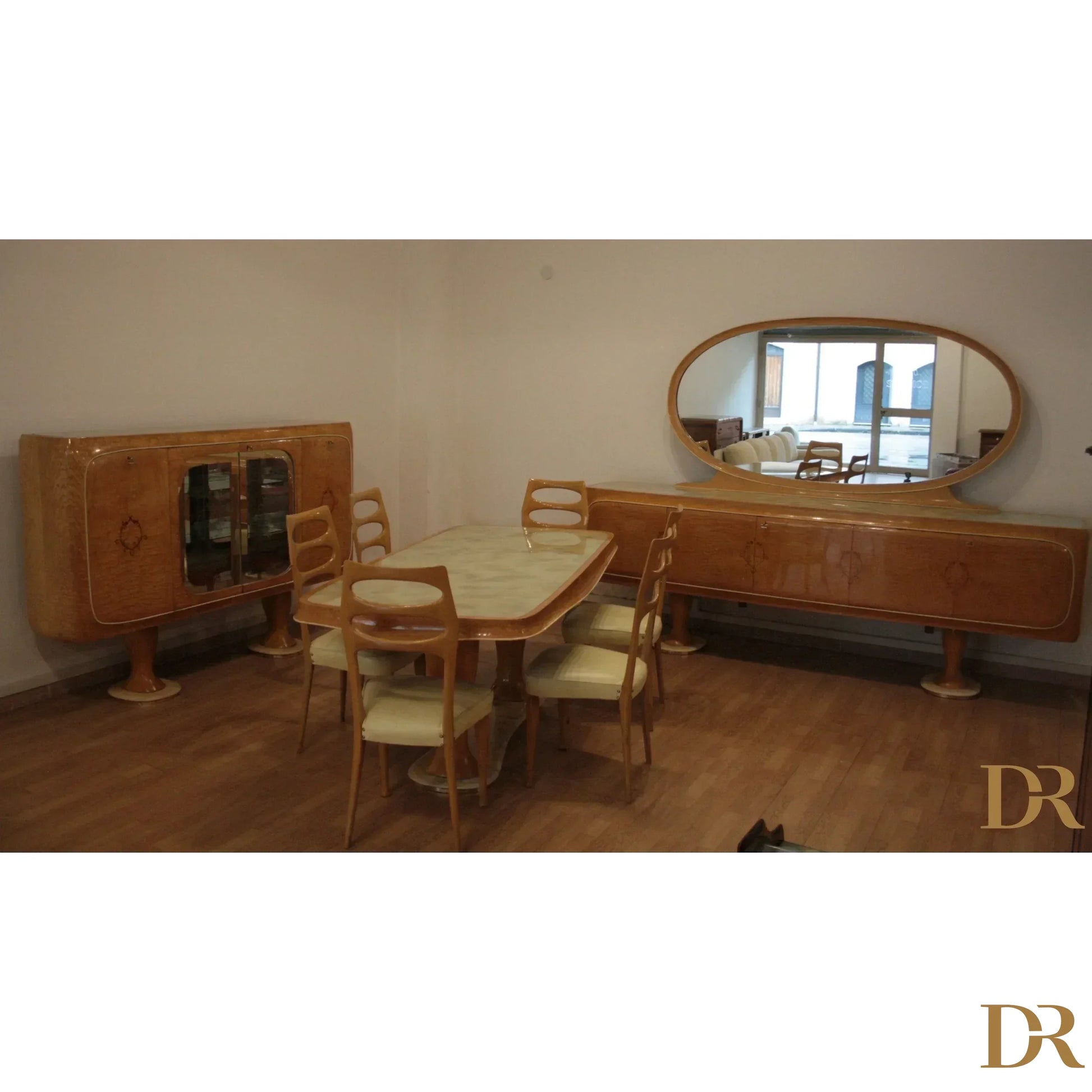 Set da pranzo vintage mid-century moderno di vittorio dassi anni 50 in legno per dario raia antiquariato