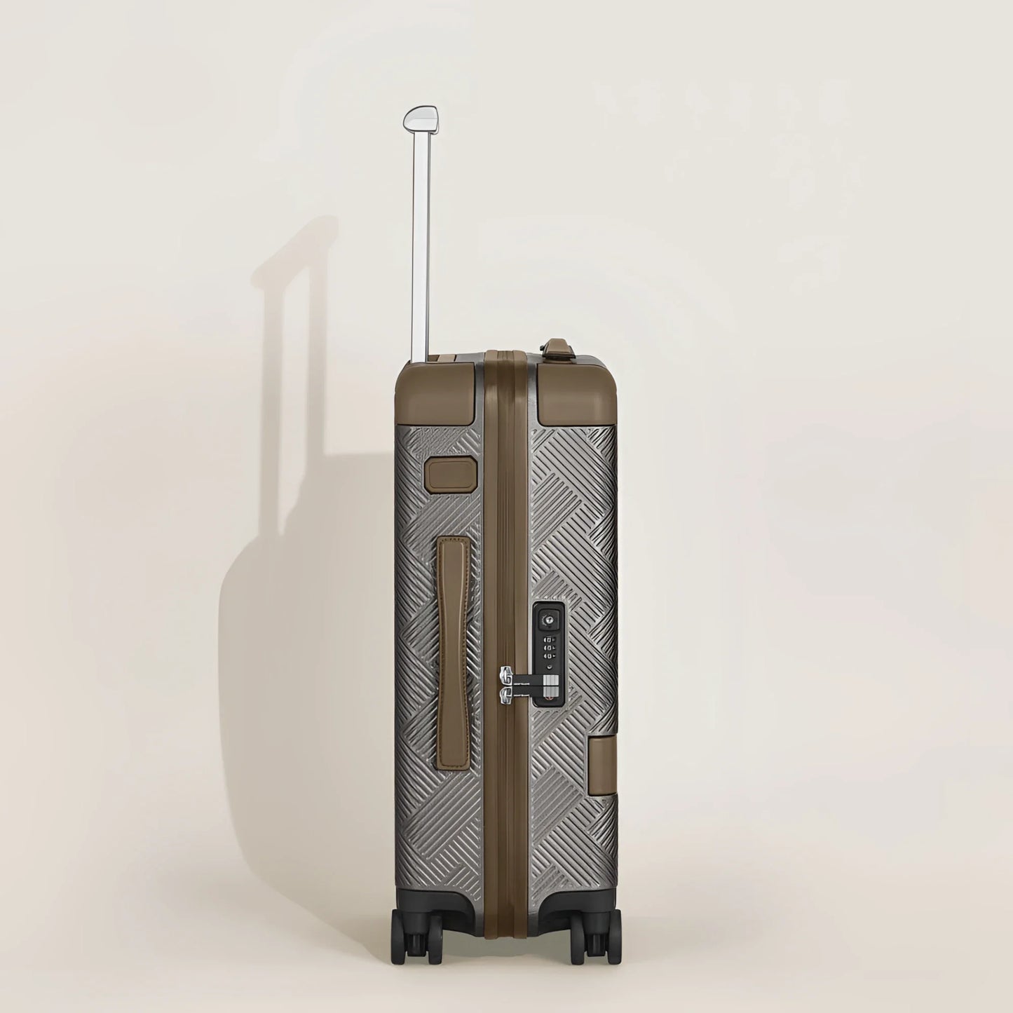 Montblanc trolley da cabina compatto con guscio rigido argento e verde oliva a spina di pesce per la prossima avventura