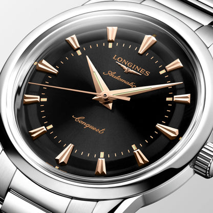 Longines orologio Conquest Heritage 38mm nero automatico acciaio L1.649.4.52.6