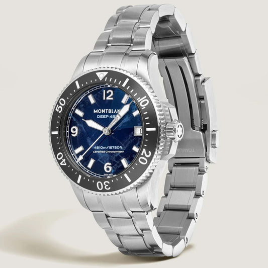 モンブラン アイスシー 0 オキシジェン ディープ 4810 43mm ブルー 自動巻き チタン製腕時計 135634